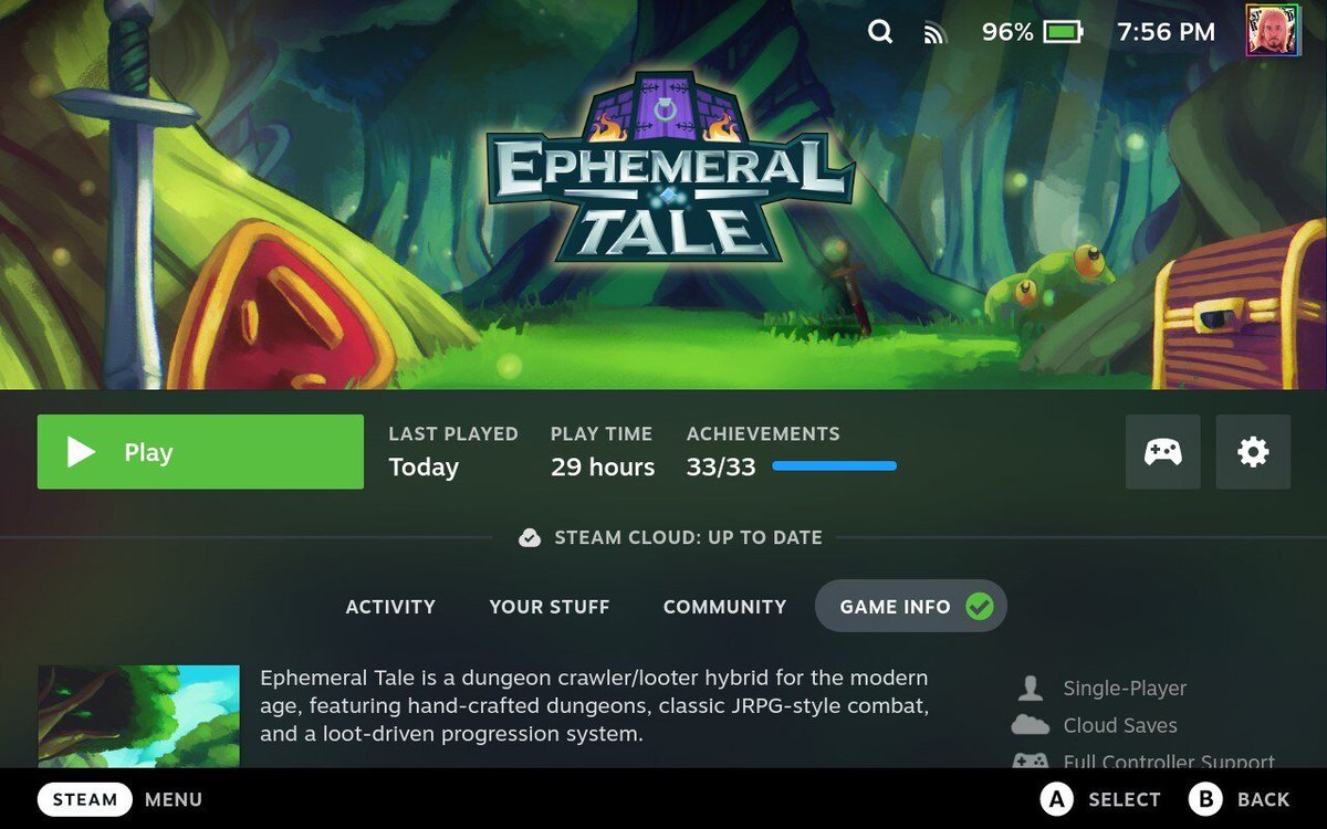 DawdlingDogltd's tweet photo. #EphemeralTale is now Steam Deck VERIFIED!✅

Now you can take this dungeon-crawling, monster-slaying adventure with you anywhere! No Deck? Ephemeral Tale also plays well thru Steam Link AND supports touch controls! Play it your way!🎮

Steam: https://t.co/dzHJwmrC0S

#indiedev https://t.co/W2C47hyAmo