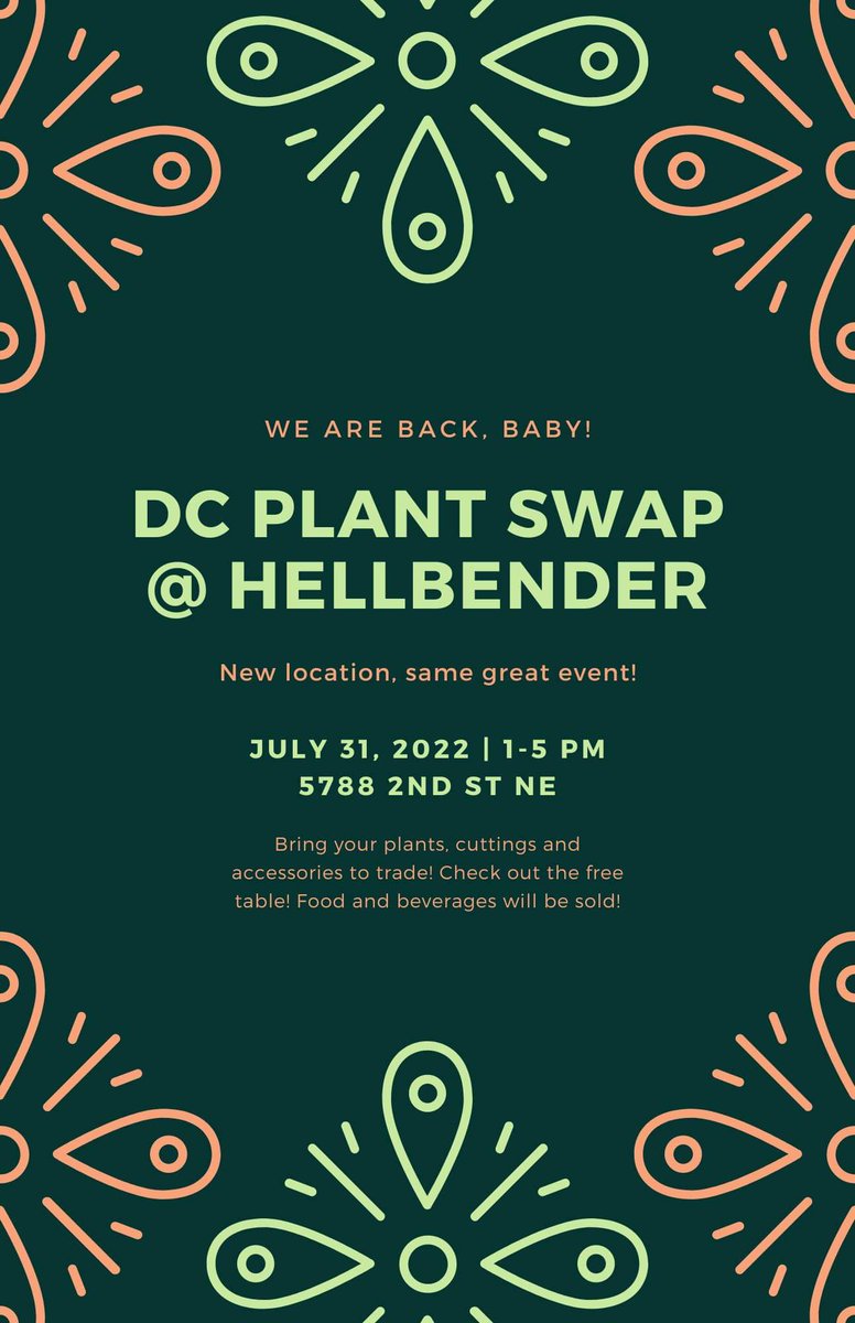 A happy announcement, DC Plant Swaps live on. We're super excited to try out new locations, &amp; first up, our lovely neighbors, <a href="/HellbenderBeer/">Hellbender BrewingCo</a>, Sunday July 31st. Hellbender has a beer for everyone. Plus, we'll have amazing food from <a href="/CinderBBQdc/">CinderBBQdc</a> &amp; <a href="/nomaddumplings/">Nomad Dumplings #MadeinDC</a>.