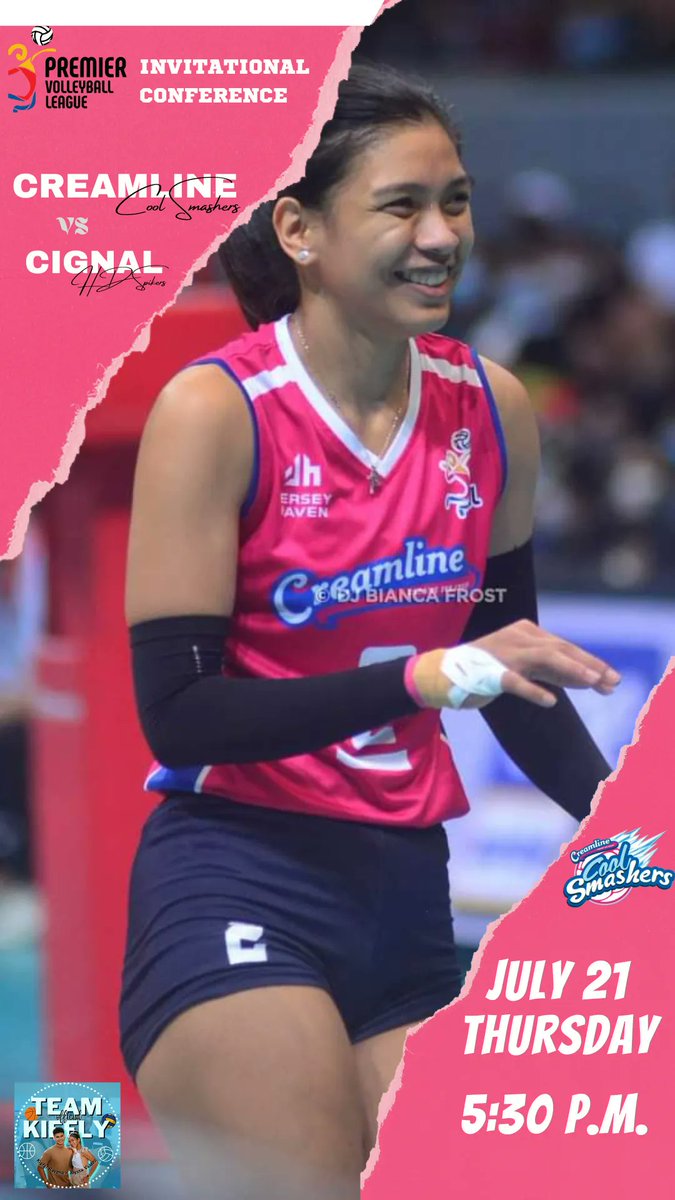 TeamKiefLyOFC's tweet photo. Creamline Cool Smashers will face the Cignal HD Spikers later today, July 21 at 5:30PM.

Sending you our good vibes support, @AlyssaValdez2! Get that 3rd win! 💗

#CreamlineCoolSmashers 
#PVLInvitational2022 
#PVL2022 https://t.co/D1YTIeIds5