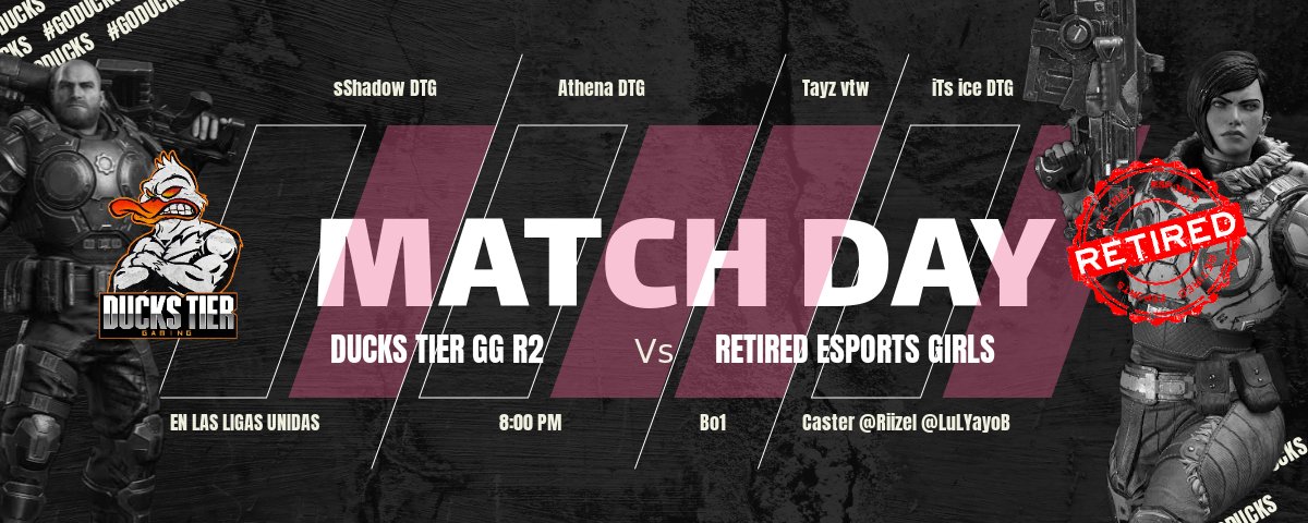 Aun seguimos en marcha 🔥🦆
Hoy por la <a href="/LigasUnidas/">Ligas Unidas de Latinoamerica</a> en punto de las 8:00 PM
🆚 #RetiredEsports
Contra nuestros chicos

⚡@ShadowTenred
⚡@Athenea_Eli
⚡<a href="/Tayzvtw/">.</a>
⚡@saulyourdaddy 

#GODUCKS

Caster <a href="/RiizeI/">🦄 Riize Oficial 🦄</a> <a href="/LuLYayoB/">Yayo Bautista</a>