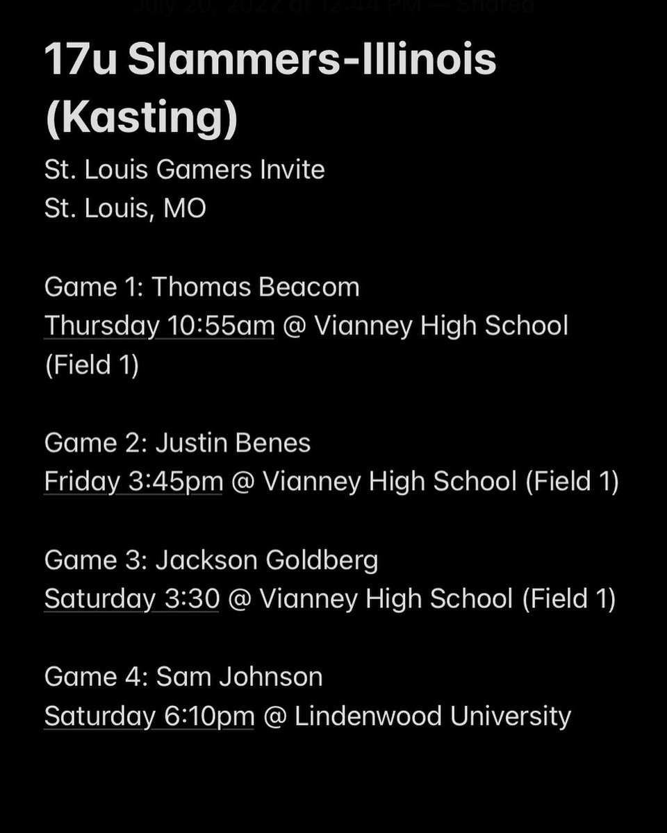 Here are the rotations this weekend for out 16u/17u teams! <a href="/PerfectGameIL/">h</a> <a href="/DiamondSportsPr/">Diamond Sports Promotions</a> <a href="/Play9Sports/">Play9Sports</a> <a href="/GDBJr5/">Gary Bennett</a> <a href="/NealJames56/">NealCotts</a> <a href="/sgalanop9/">Stephen Galanopoulos</a> <a href="/GLBatCo/">Great Lakes Bat Co.</a>