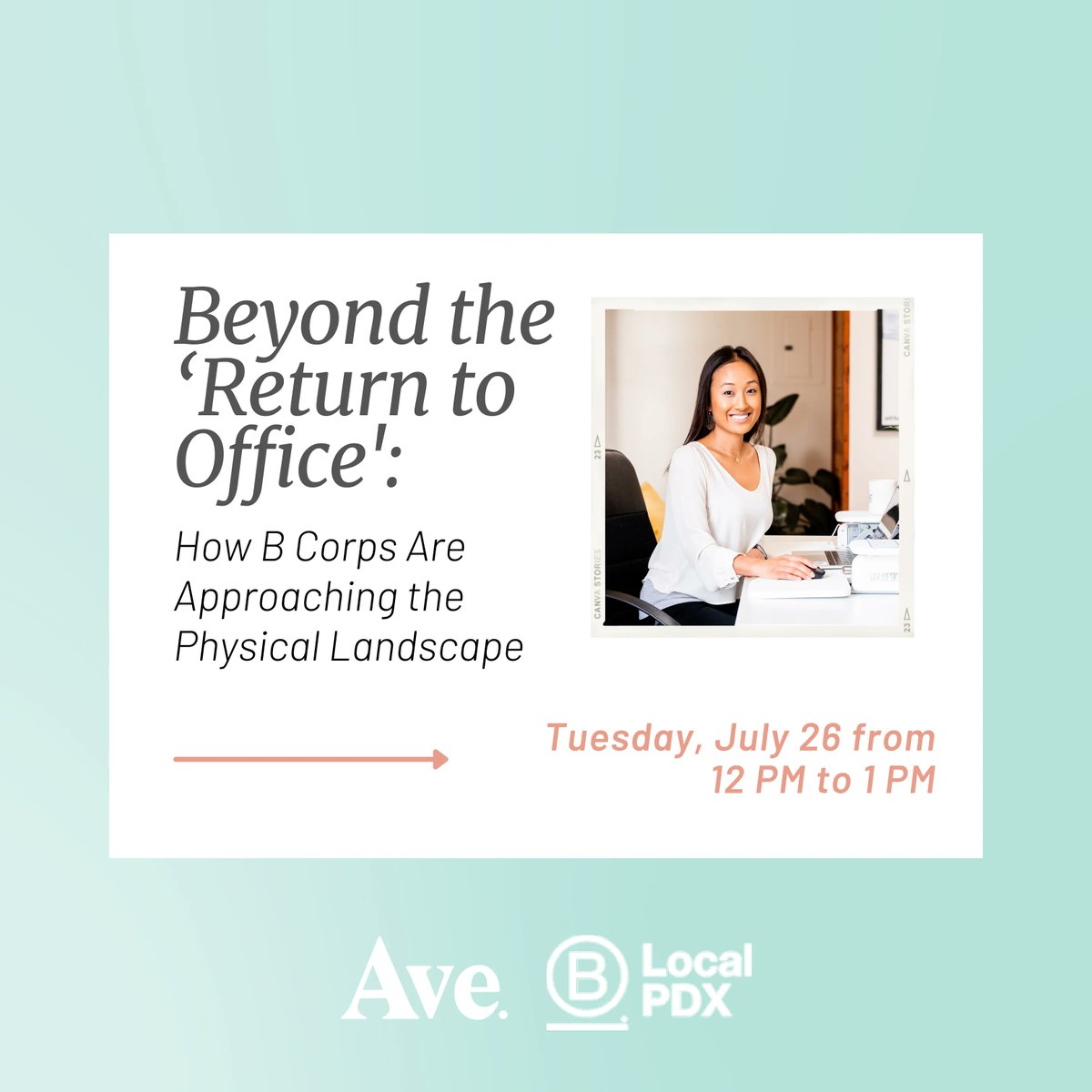 Join Avenue’s CEO Anna Madill for B Local PDX’s “Beyond the ‘Return to Office’: How B Corps Are Approaching the Physical Landscape" on Tuesday, July 26 from 12 PM to 1 PM. 👩🏻‍💻 buff.ly/3B5kbpm