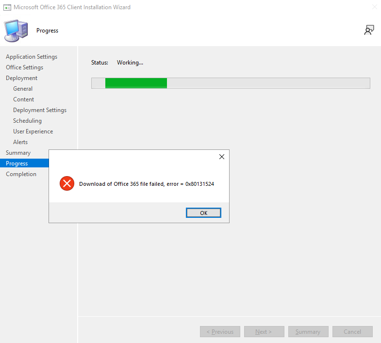 ITNinjaGuy's tweet photo. Been experiencing an issue when using the Office Configuration Tool within MECM using the Office 365 Installer feature. The wizard fails with the following error message. I found an article from @PrajwalDesa from Jan 2021 that relates to v2006, not v2203. https://t.co/FMFVST7y4c