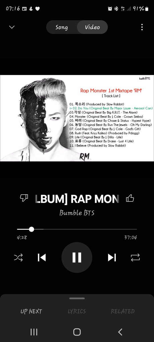 RaplineChick's tweet photo. At the moment I have gone back to beginning of Rapline Mixtapes by playing #Namjoons first one RM. I forgot there is some pretty good tracks on there .... God Rap and Monster. This is truly a hidden gem. @BTS_twt https://t.co/6JtN1hMjTE