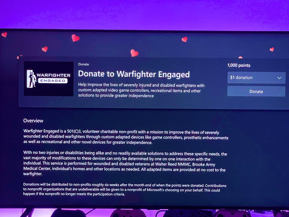 Hello did you know that for disability pride month, you can donate your <a href="/xbox/">Xbox</a> rewards points as monetary donations to great game accessibility non profits like <a href="/WFEngaged/">Warfighter Engaged</a> and others?! You know you’re not going to win that sweepstakes so pay it forward this month! 😂