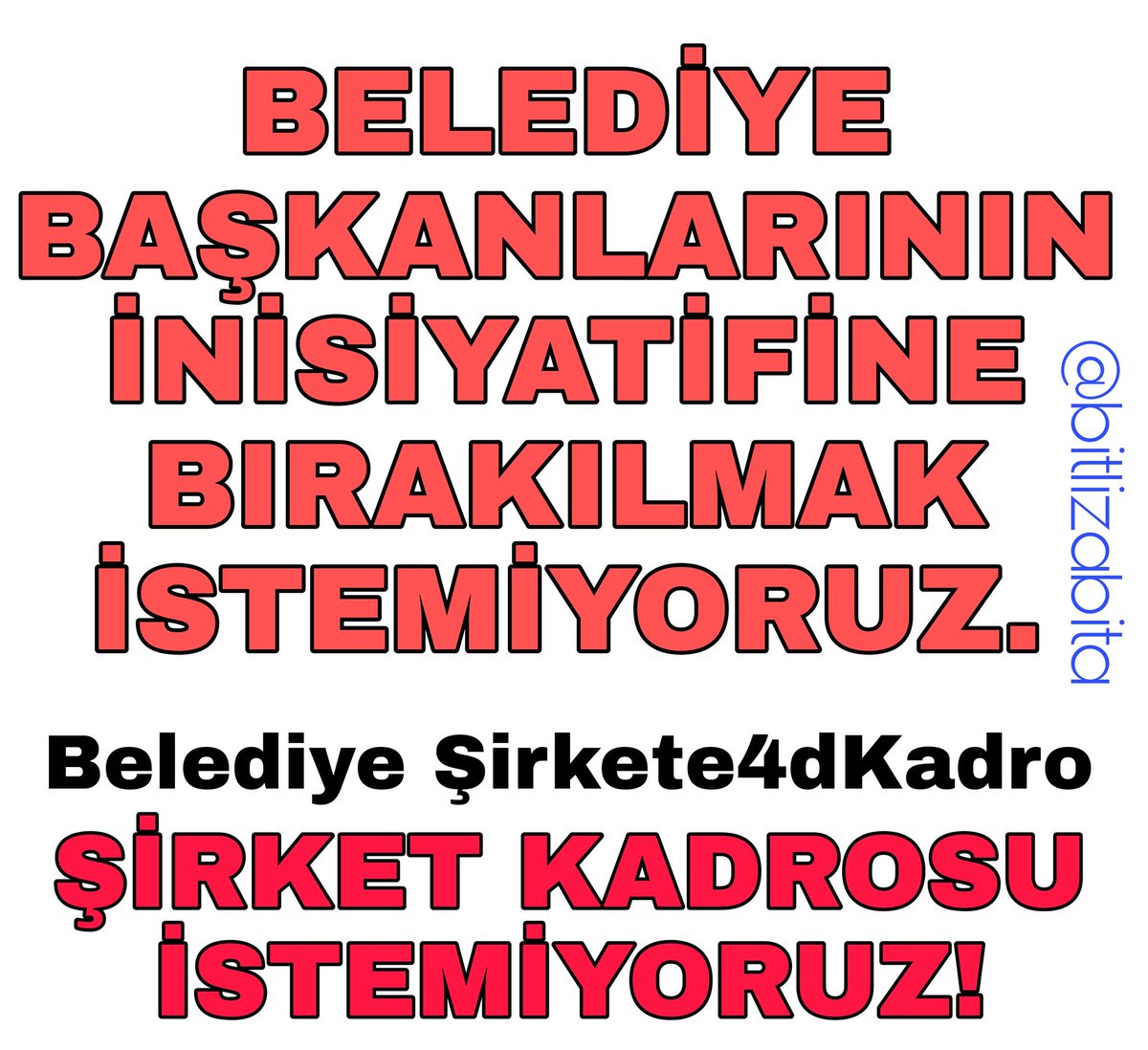 <a href="/SEVDAERDAN/">Av. Sevda Erdan Kılıç</a> Sn. Sevda hanım BELEDİYE ŞİRKET İŞÇİLERİNE kadro verilmedi.Rahatlıkla işten atılıyorlar.Mahkemelerce haklı görülmelerine rağmen işlerine geri dönemiyorlar. İş güvencesi yok tayin hakkı yok 52 günlük tediye yok. Böyle kadro mu olur Belediye işçileri söz verilen Kadroyu istiyor.