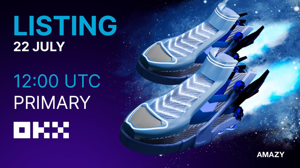 👟 AMAZY is a complete Web 3.0 ecosystem of Move&amp;Earn, Social-Fi and Game-Fi apps! 

 ◦ Primary listing on OKX: July 22 <a href="/okx/">OKX</a> 12:00 UTC - the world's top 5 exchanges by sales volume! 

✅ Launchpads: <a href="/TheDaoMaker/">Bullish By DAO</a> &amp; <a href="/SeedifyFund/">Seedify</a> 

🚀 Subscribe <a href="/amazyio/">AMAZY</a>