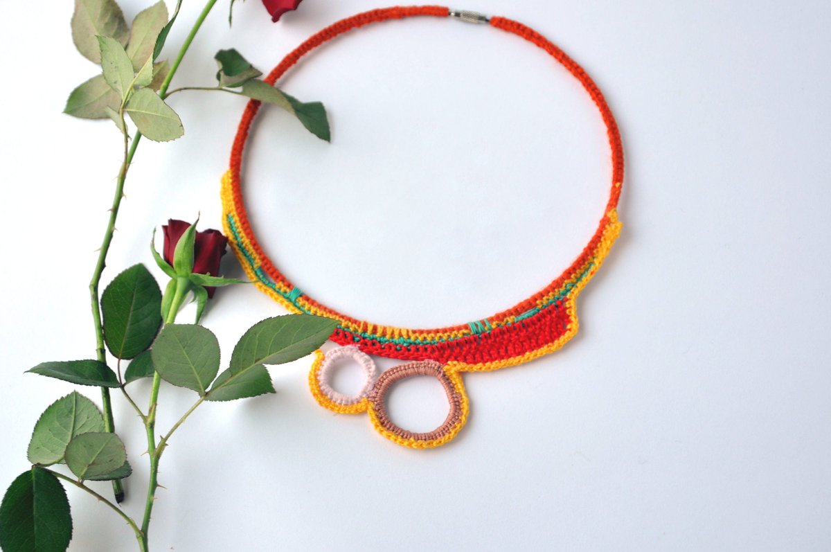 Thanks for the great review Laura P. ★★★★★! etsy.me/3cuW0qn #etsy #red #yellow #women #screw #ethnicchoker #festivalnecklace #fabricnecklace #bohotribalnecklace #textilenecklace