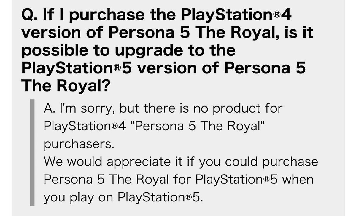 Persona 5 Royal does not have a PS4 to PS5 upgrade