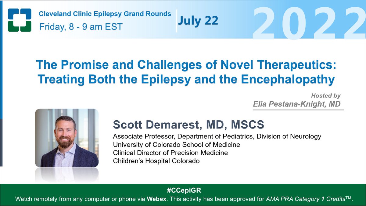 Another fantastic lecture upcoming about novel therapeutics for epilepsy! Many thanks to @EliaMPestana for hosting Prof Demarest! 🔗cmrccf.webex.com/cmrccf/j.php?M… #CCepiGR #CleClinicNeuro #epilepsysurgery @AMoosaMD @imadmnajm @LalDennis @VineetPuniaMD @balukrishnan @Hantus @epilepsydoc