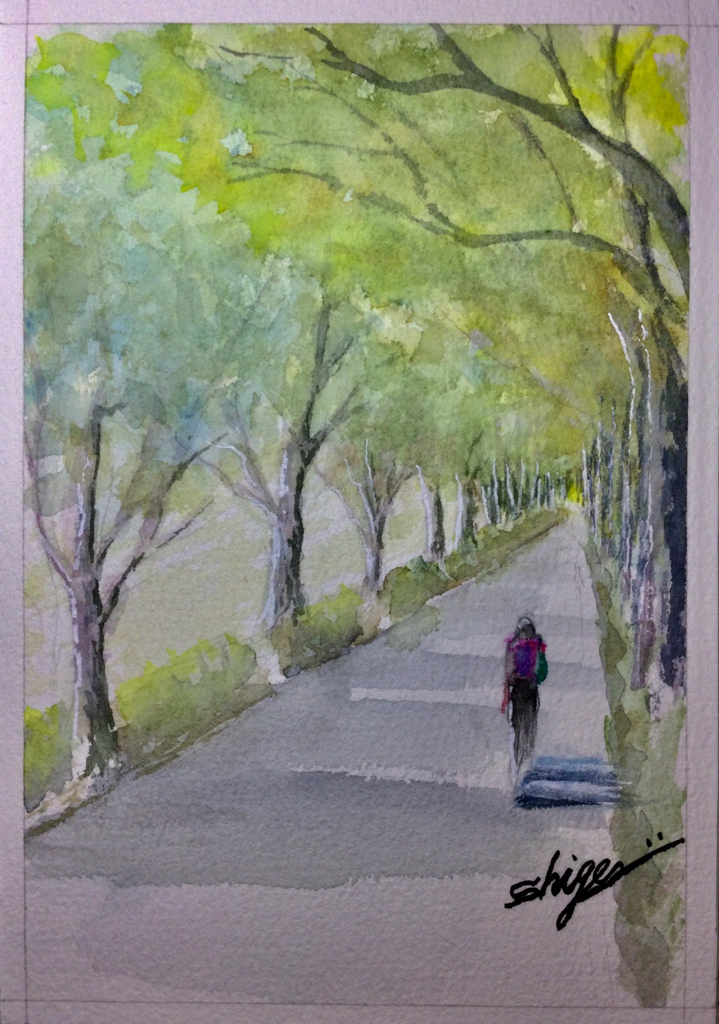 絵画「蝉時雨」水彩画