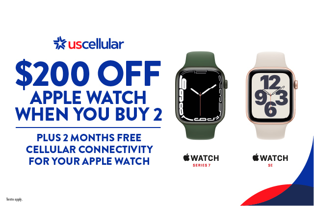 AebiLeasha's tweet photo. Any color. Any size. Any Series. When you visit me at [STORE LOCATION], you can save $200 on the purchase of any two Apple Watches, and enjoy two months of cellular connectivity for your Apple Watch on us. Only at UScellular. Terms apply #usccemp https://t.co/2yr9MCuHRy https://t.co/51KI1H7Gnv