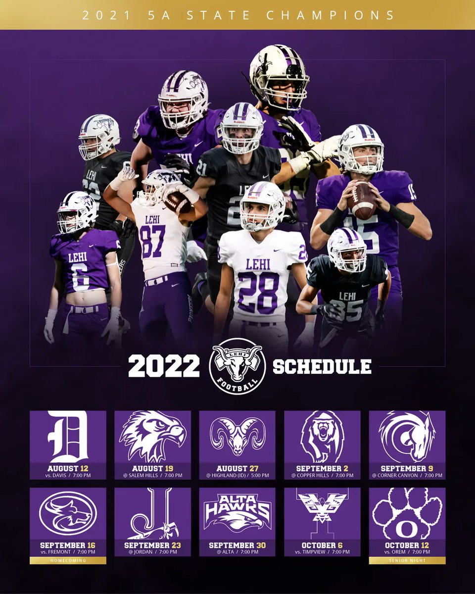 It's almost football season! Check out the full season schedule below. @LehiYouthFB @LehiFootball @LehiHigh