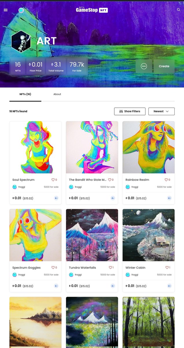 Do you like traditional Artwork? Stop by the #GameStopNFT marketplace and check out my ART NFT Collection, featuring some of my acrylic on canvas pieces!

nft.gamestop.com/collection/art