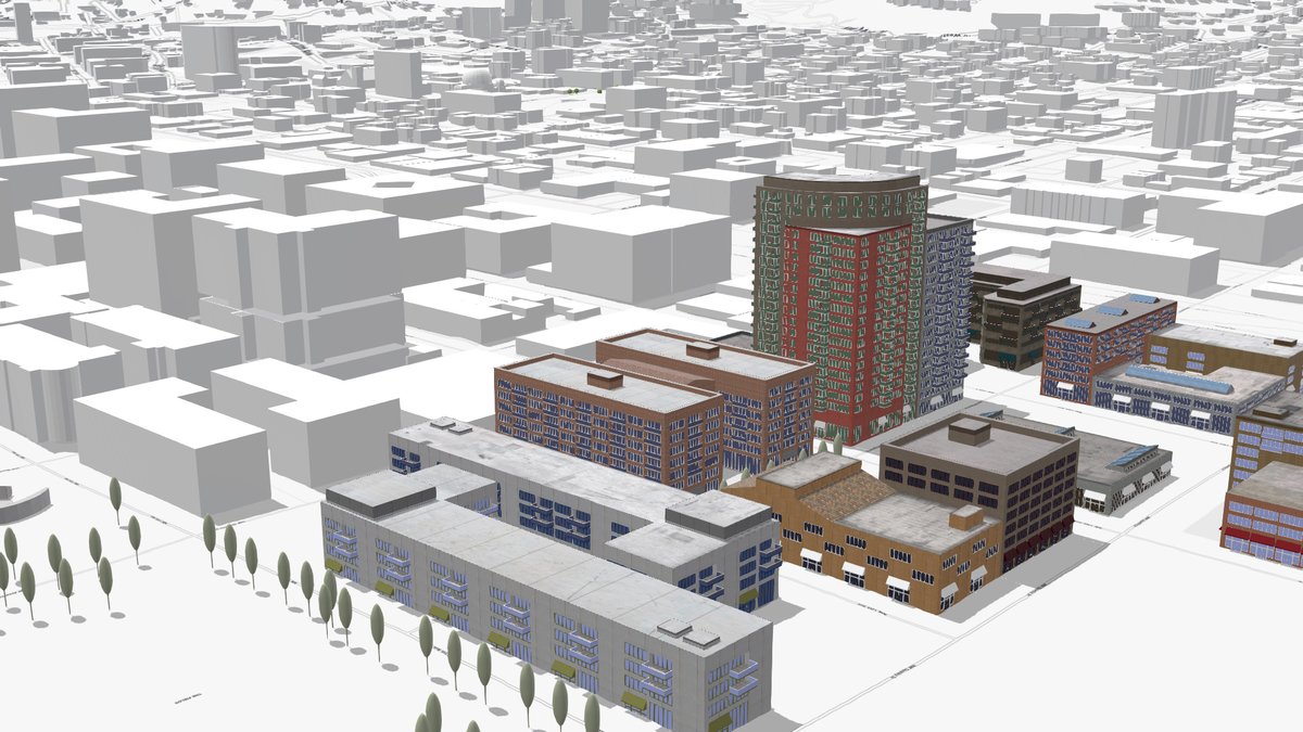 I really like this technique. Use #ArcGIS #LivingAtlas #OSM scene layers to add context to your own scenes: esri.com/arcgis-blog/pr… This leverages newly added Scene Viewer capabilities + new Living Atlas OSM content. #winwin #Esri #3D