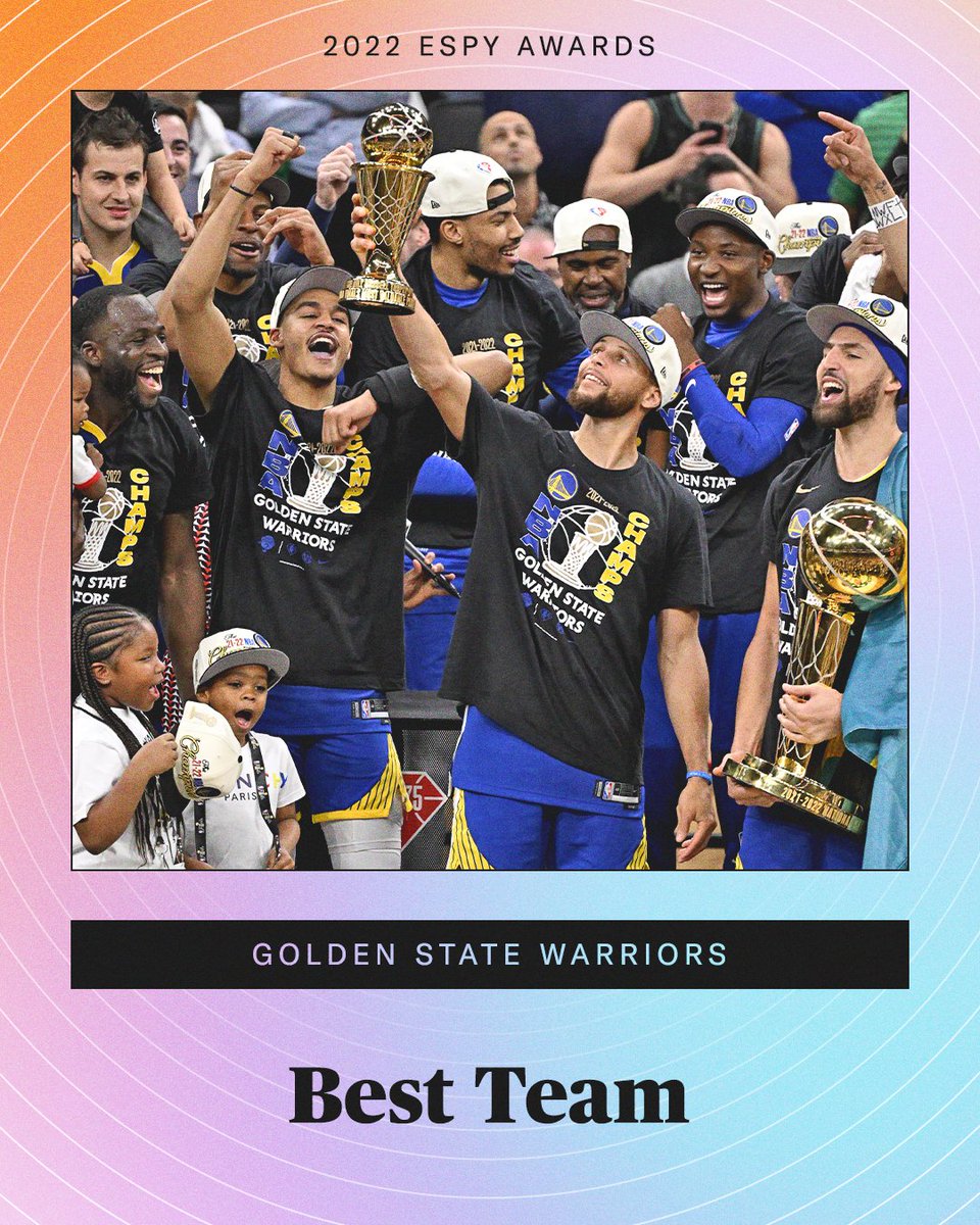 The ESPY for Best Team goes to this year's NBA Champion ... the Golden State Warriors 👏🏆

<a href="/warriors/">Golden State Warriors</a> | <a href="/ESPYS/">ESPYS</a>
