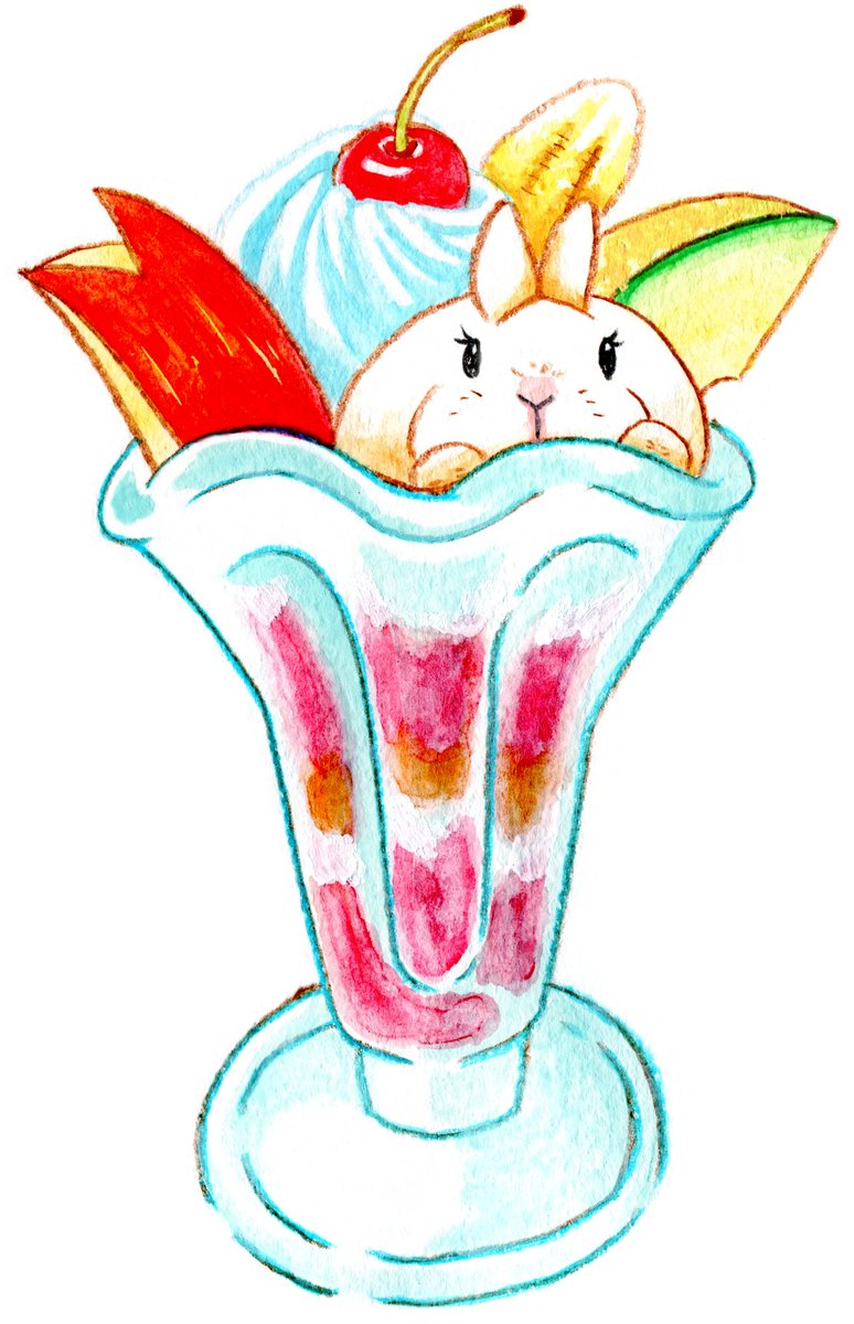 「パフェ!アイスがうさぎ!?#うさぎ #イラスト #フルーツこれまでに描いてきたう」|スタジオレッキスのイラスト