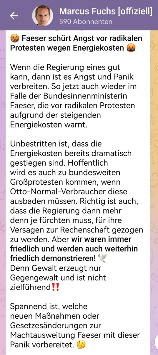 Spannend... Ich finde gut das @NancyFaeser die Radikalisierung im Blick hat.Das war Thema im letzten #Unterhaken2022 Space und ist nicht zu unterschätzen.

Und nein #MarcusFuchs ihr seid nicht immer friedlich gewesen. Weder auf der Straße noch im Netz bei der #Feindmarkierung...