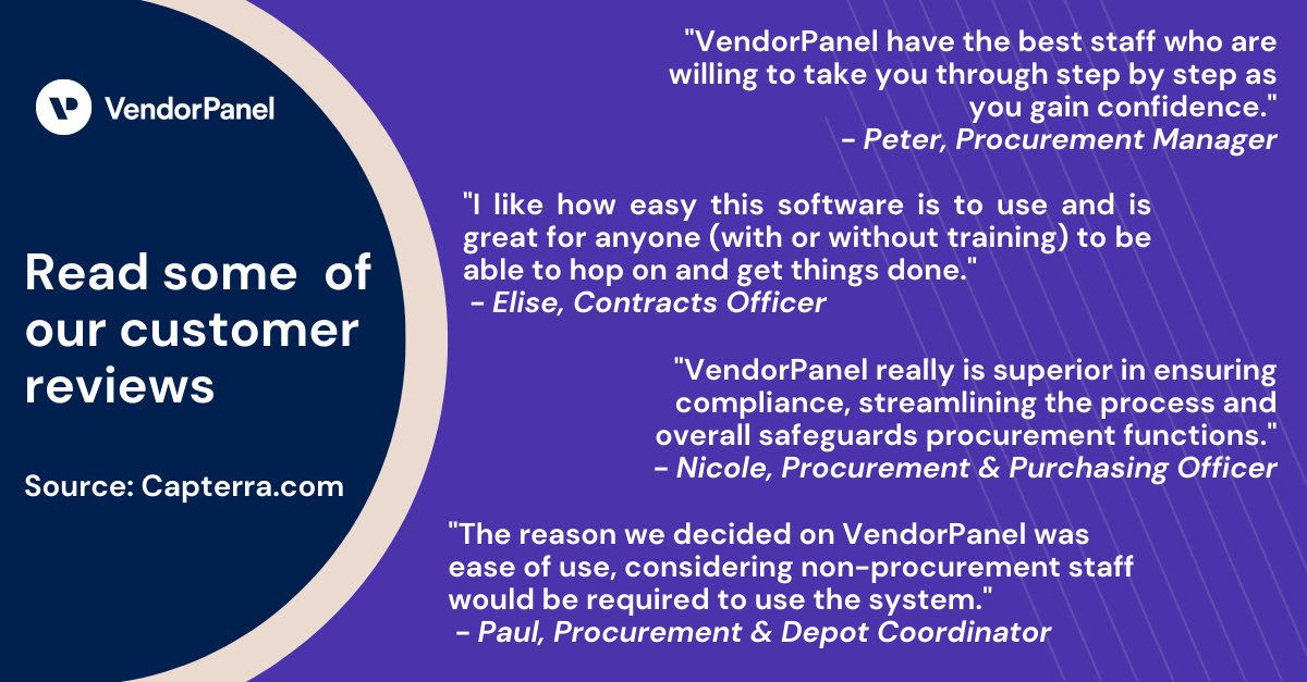 VendorPanel's tweet image. Our customers have a lot of great things to say about their VendorPanel experience. Some of our users are brand new and some have been with us for many years, but they share the same sentiment - that VendorPanel is the best procurement software for non-procurement staff!