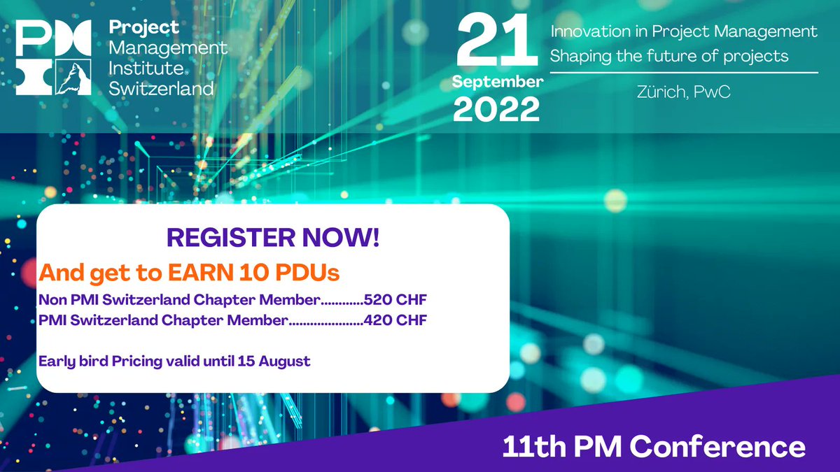 PMI_Switzerland's tweet photo. Register now and benefit from Early Bird pricing!
https://t.co/rqAXcdvRqm
#innovationproject #PMIconference #Networking #earnPDUs
#PDUs #zurichconference #PwCzurich #PwC #projectmagement
#PmiSwitzerland" https://t.co/YPybqV4btY