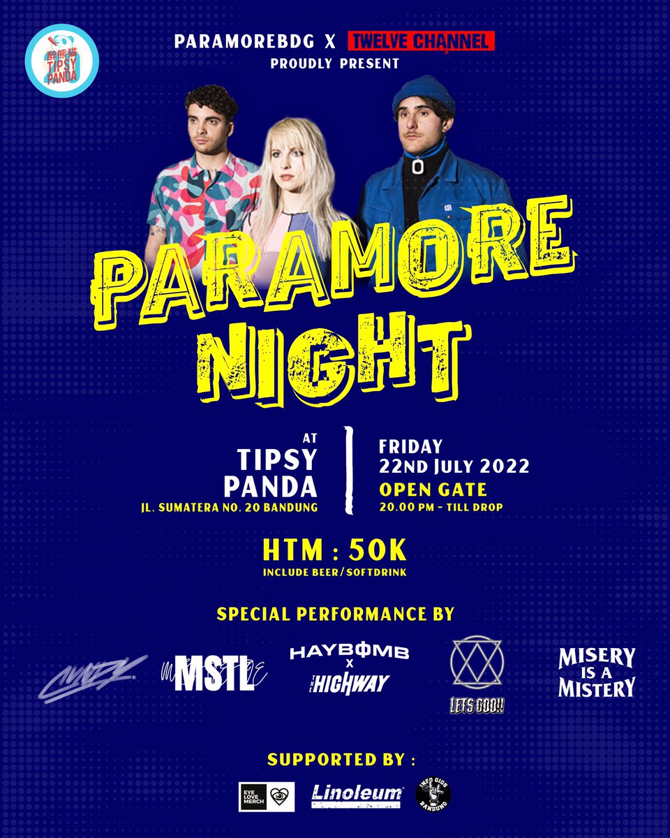 Besok nih guys jangan lupa merapat ke tipsy panda Jln Sumatra no 20 Bandung. Open gate jam 20.00. See you