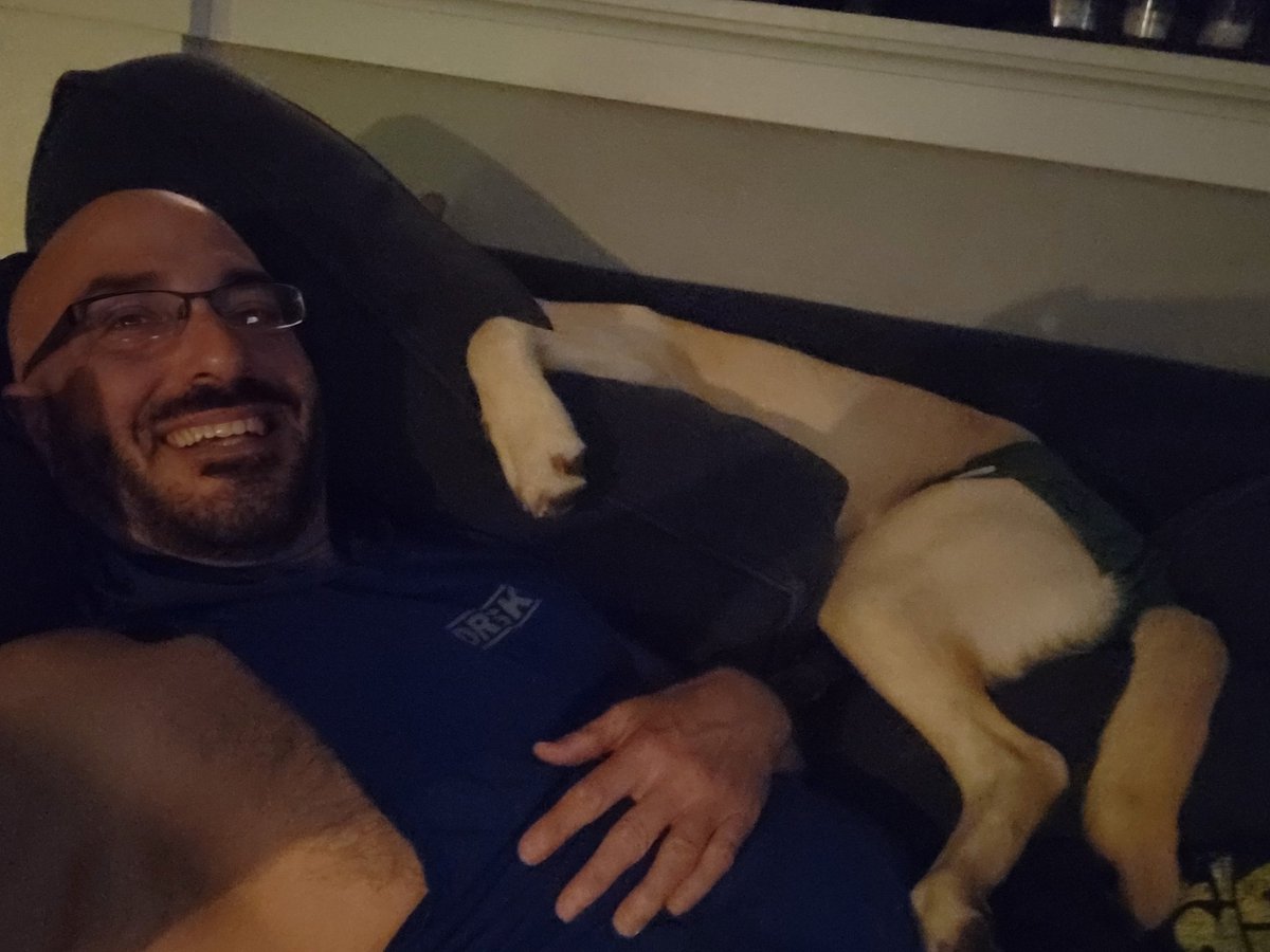 ChrisJSomma's tweet image. I think Daisy takes up more of the couch than I do.  I&apos;ll let it slide because she&apos;s PMSing. #dudleylab #lab #home #daisy