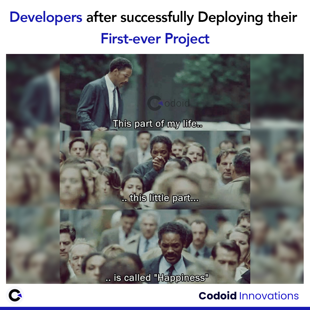 codoid's tweet image. Developers after successfully deploying their first ever project be like...

#codoid #codoidmemes #developertestermemes #coding #softwaretestingmemes #qamemes #softwarememes #qatestingmemes #programmingmemes #softwaredevelopmentmemes