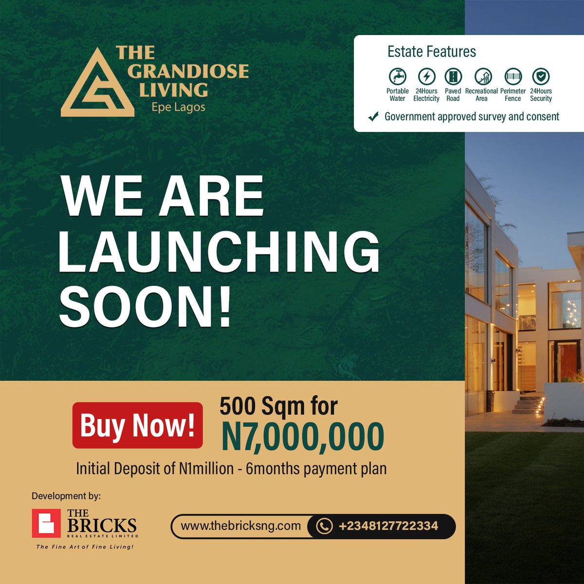 TheBricksEstate's tweet photo. Are you ready?
We're excited about the launching of The Grandiose Living Epe-Lagos

While we prepare for the launching, you can still buy your plot(s) today. 

For inspection, call +2348127722334

The Bricks #RealEstate®

#realestateinvesting #BusinessUpdate #landlords #PMQs #Ad https://t.co/6ZXZYRP2Ay