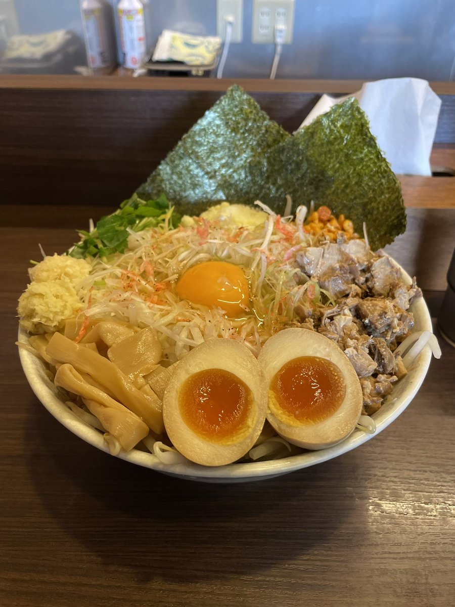 山形市 支那そば無双庵 無双の汁なし(海老)大盛り 野菜増し ニンニク&生姜 無双庵さんと初めて出会った海老の味 汁なしでもガッツリ海老で感動です もう言うこと無し ご馳走様でした