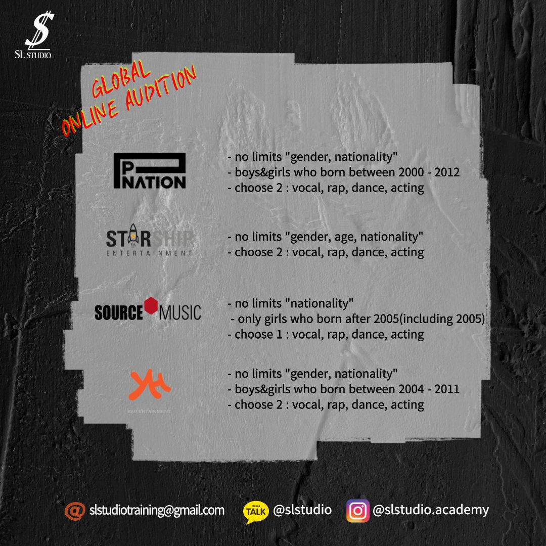 slstudio_aca's tweet photo. [SL STUDIO] ONLINE AUDITION

star+ audition week summer 2022
20th july ~ 20th august(KST)

> korean https://t.co/N2M0oD3ROo
>foreigner https://t.co/r3v7RbijzH

#audition #global_audition #online_audtion
#sm #yg #pledis #beliftlab #pnation #startship #sourcemusic #yuehua https://t.co/8ht0fvvyvX