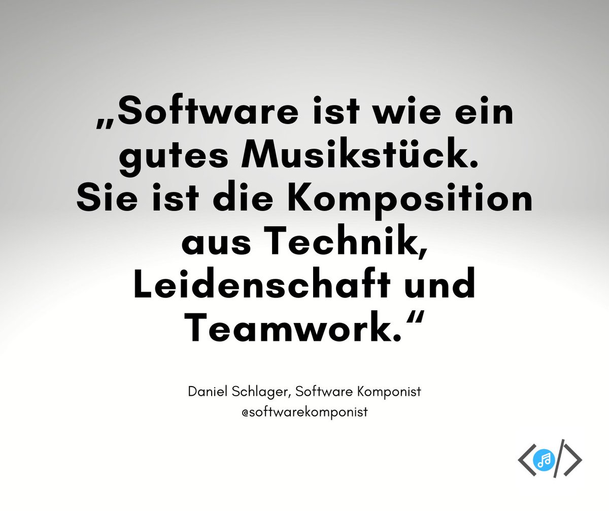DanielSchlager's tweet photo. „Software ist wie ein gutes Musikstück.
Sie ist die Komposition aus Technik, Leidenschaft und Teamwork.“ - Daniel Schlager

#software #teamwork #softwareentwicklung #agile #softwareentwickler https://t.co/VflNA7Gb3N