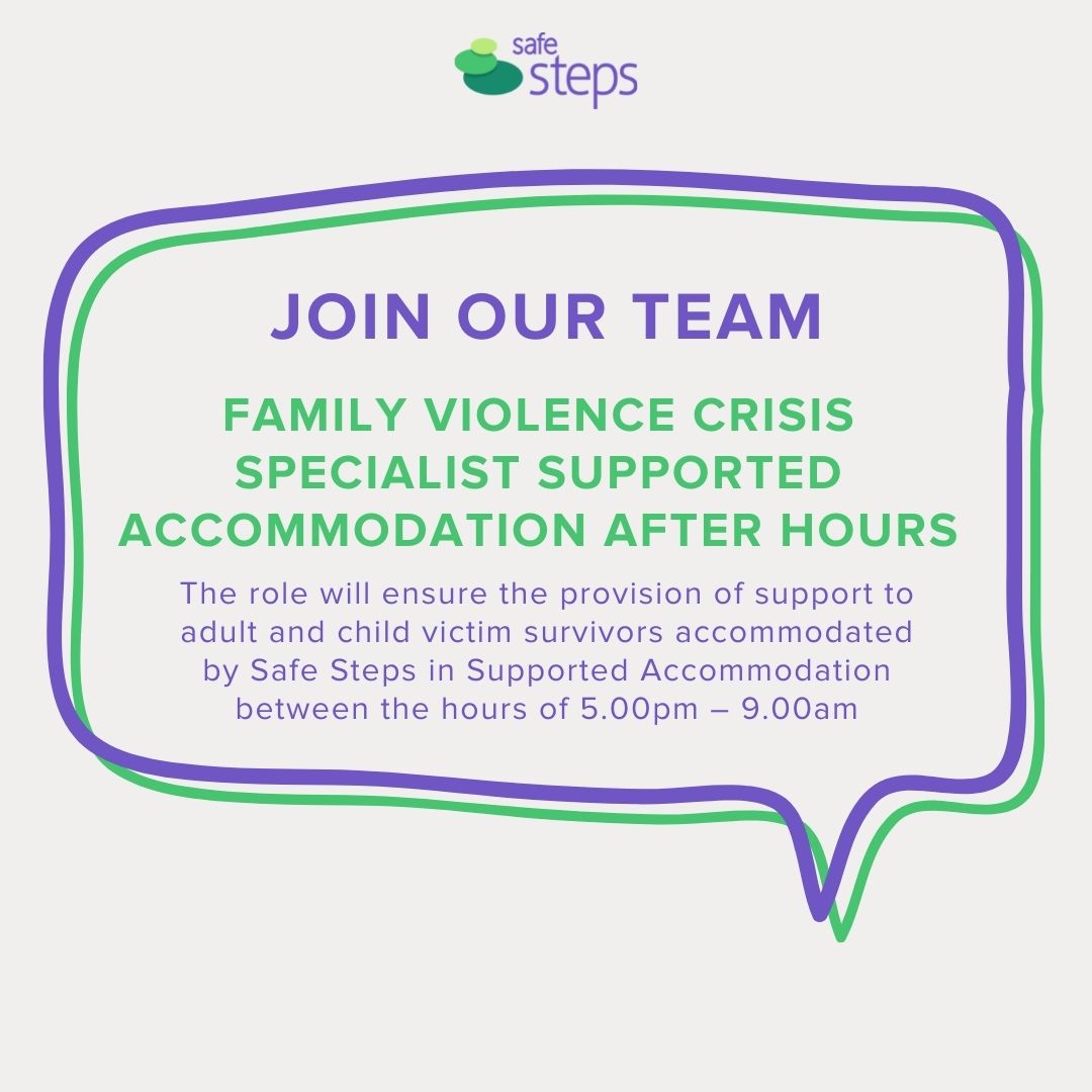 safestepsFV's tweet photo. Join our dedicated team and help make a difference in the lives of people experiencing family violence.
The Role: The Family Violence Crisis Specialist Supported Accommodation After Hours.
Visit https://t.co/1BaKPJjrOx for more information.
#safesteps #nfpjobs #endfv https://t.co/Fxrr7XRIQi