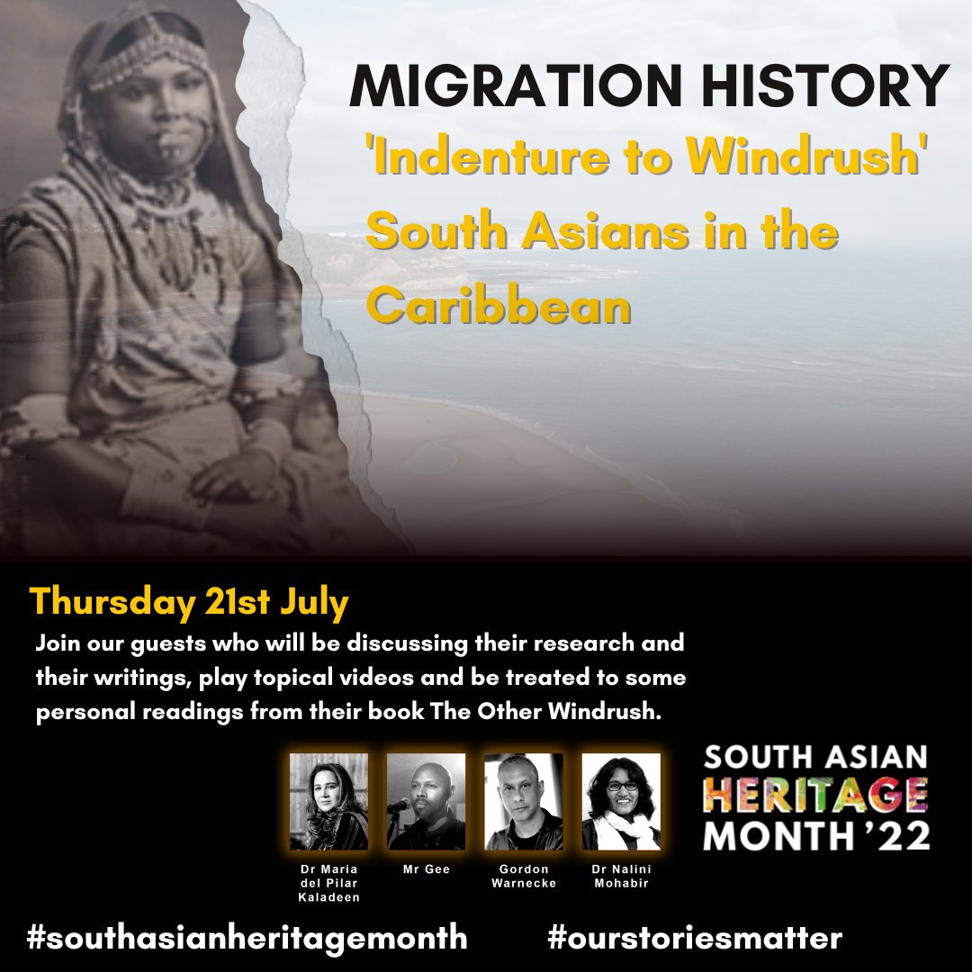 Today! We're looking forward to #TheOtherWindrush readings and discussion! Will stream live from our social media channels and YouTube at 6pm but will also be available after. Free!

#JourneysofEmpire #SouthAsianHeritageMonth #ourstoriesmatter