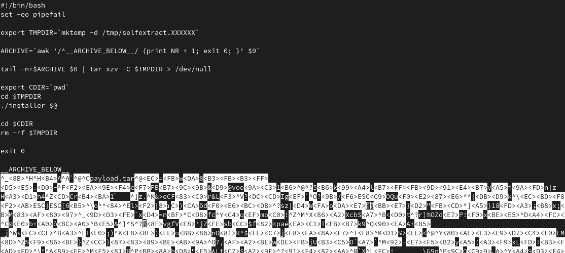 Wenn man sich wundert, warum das Install-Skript von $Enterprise-Software unter Linux 520MB groß ist.... 🤮