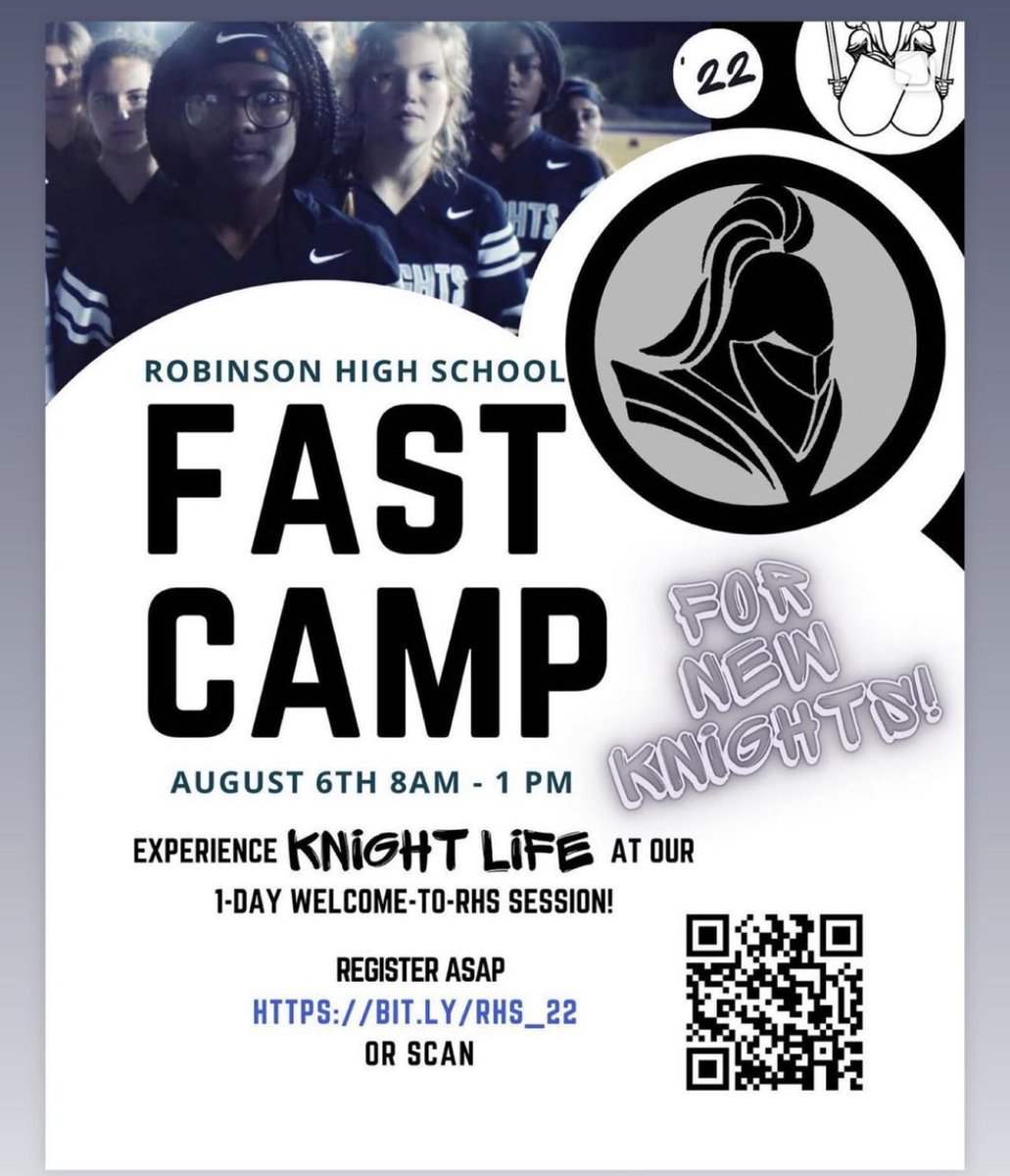 ib_rhs's tweet image. 📣🚨New Knights 🚨📣
We will be conducting a FAST camp on August 6th to introduce 9th graders to what life is like as a Knight! Sign up ASAP. 

⚫️⚔️⚪️
#classof2026 #welcometohighschool #knightlife