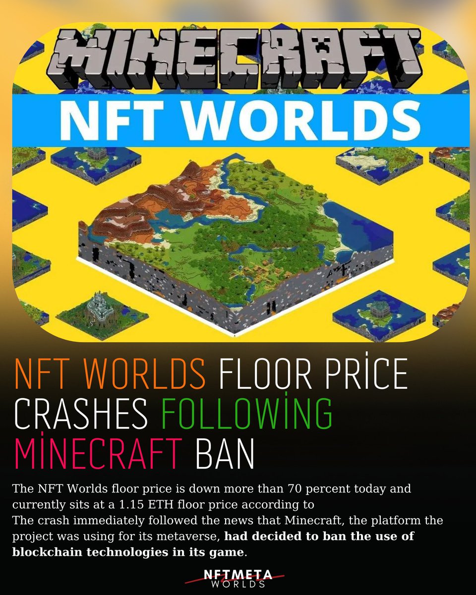 0xtakashi's tweet photo. NFT Worlds Floor Price Crashes Following Minecraft Ban 
#Minecraft #nftworldsNFT #nftworlds https://t.co/iLBbJUEV7A