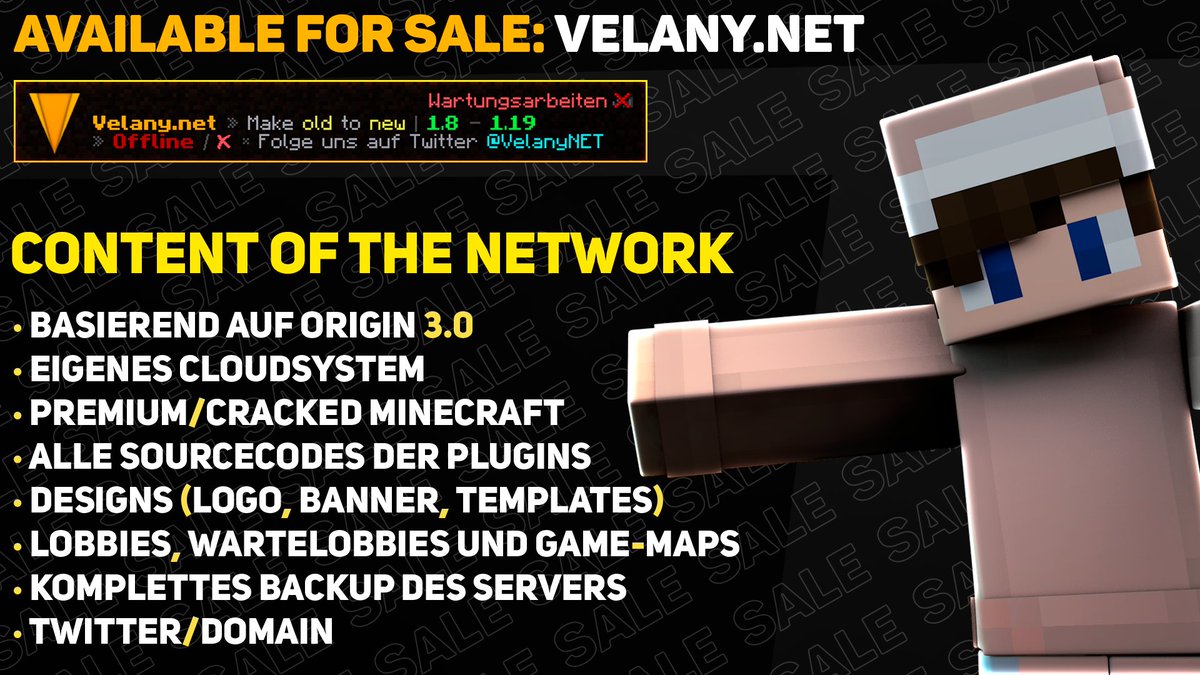 thepxscxl's tweet image. Velany steht zum Verkauf! 💰

 ⚙️ Origin 3.0
 ✅ Minecraft Premium/Cracked
 🇺🇸 Language System
 🐦 @VelanyNET

Bei ernsthaftem Interesse gerne per Direktnachricht oder auf Discord (pascal#7454) melden. 👀

❤️ &amp;amp; 🔁 für Support :)