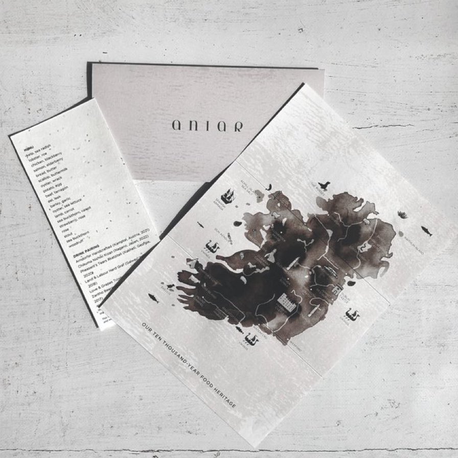 poloconghaile's tweet photo. Love this. The new menu at @AniarGalway is printed on @eco_ire paper containing chamomile seeds so you can literally plant it after use. Map by @edelmcdesign and photo here as shared by @mistereatgalway https://t.co/7JkxiU40Qd