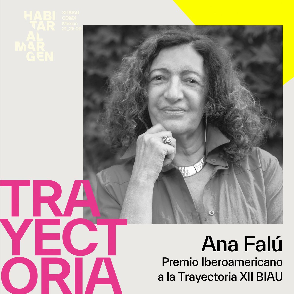 La arquitecta y activista feminista <a href="/ana_falu/">ana_falu</a> recibirá el #PremioIberoamericano de la #XIIBIAU.

Un reconocimiento a su sólida trayectoria profesional comprometida con la búsqueda de hábitats alternativos para un futuro urbano más optimista, sostenible y justo.

¡Enhorabuena!