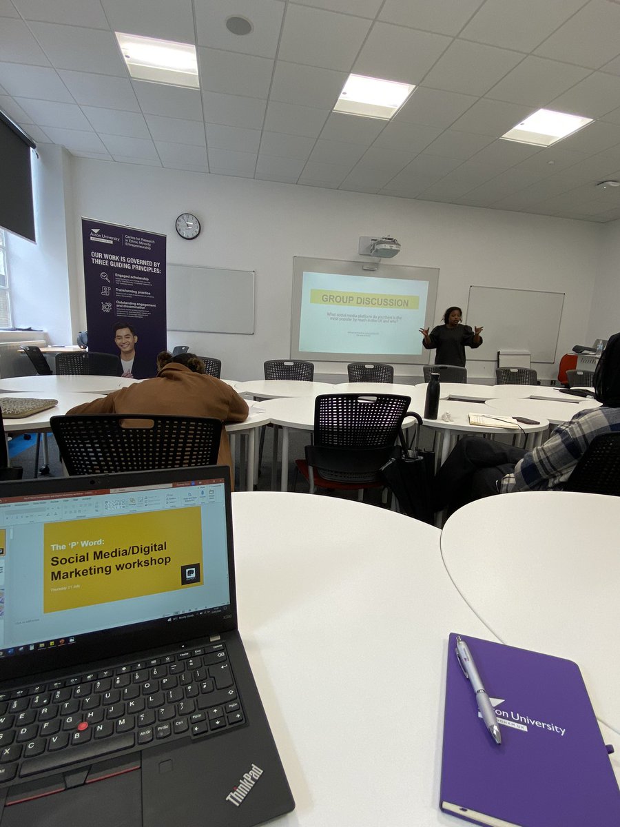 CREMEatAston's tweet photo. We are on campus today for a #PWord session with the super talented @SamThodhlana 🌟 
Today’s session is exploring ‘Social Media &amp; Digital Marketing’ 📲 
Top takeaways are:
🔸Inform
🔸Educate 
🔸Entertain 
@punchrecords #ThePWord https://t.co/ZBT3jvqSfd