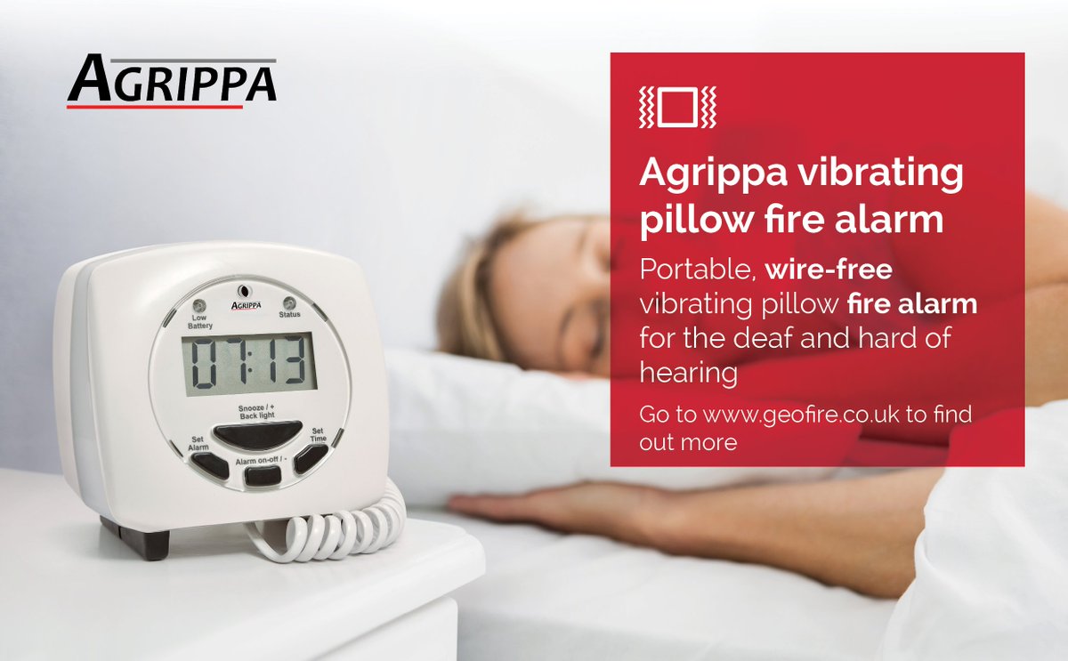 SGGeofire's tweet photo. Do you work in the #care sector?
Protect your #deaf or hard of hearing residents whilst they are sleeping with the Agrippa wire-free pillow #firealarm. 
https://t.co/76e9xsv4GL
#firesafety #safety  #publicsafety #hardofhearing  #deafcommunity #staysafe #caresector #carehomes https://t.co/kBf4SOH9Rp