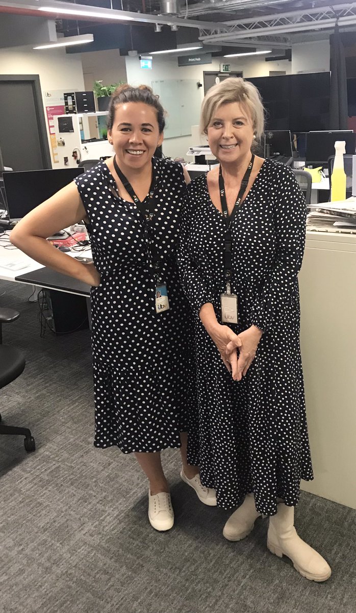 lucymitv's tweet photo. Spot the difference! Some good coordination on the lunchtime news @GranadaReports My good friend & very talented multi tasker is producing today! Good work @AnnaYoussefITV #dotty #teamwork #thecoordinators https://t.co/h1FK2leFTE