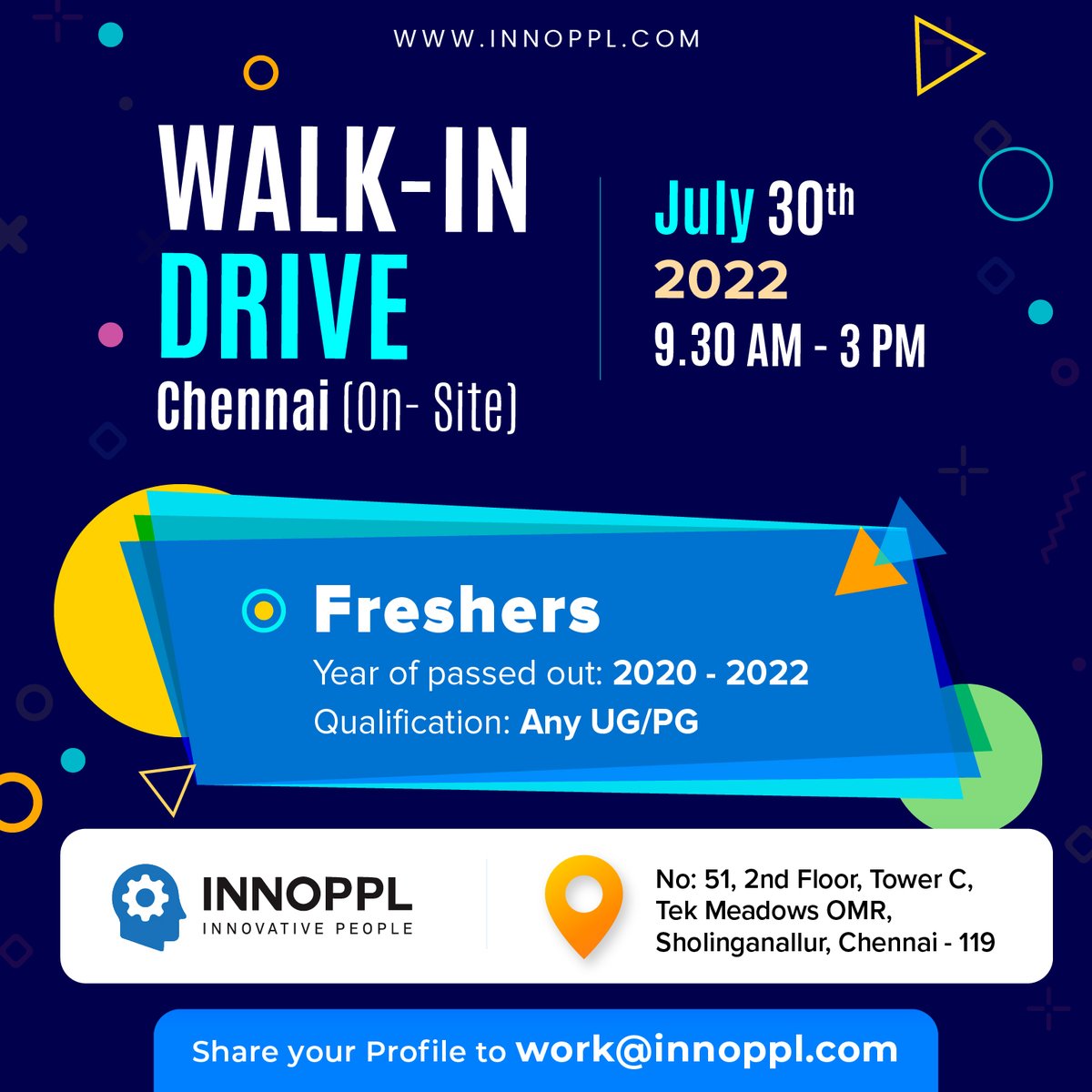 Innopplinc's tweet photo. 📢 Young talents Welcomed!!👇🏻
#walkininterview #walkindrive #itjobs #walkininterviews #chennaijob #hiringtalents #hiring #hiring2022 #hiringnow #hiringalert #growth #freshershiring #freshers #freshgraduate #freshersjobs #freshersvacancy #freshers2021 #freshers2022 https://t.co/aJPyjXyGu9