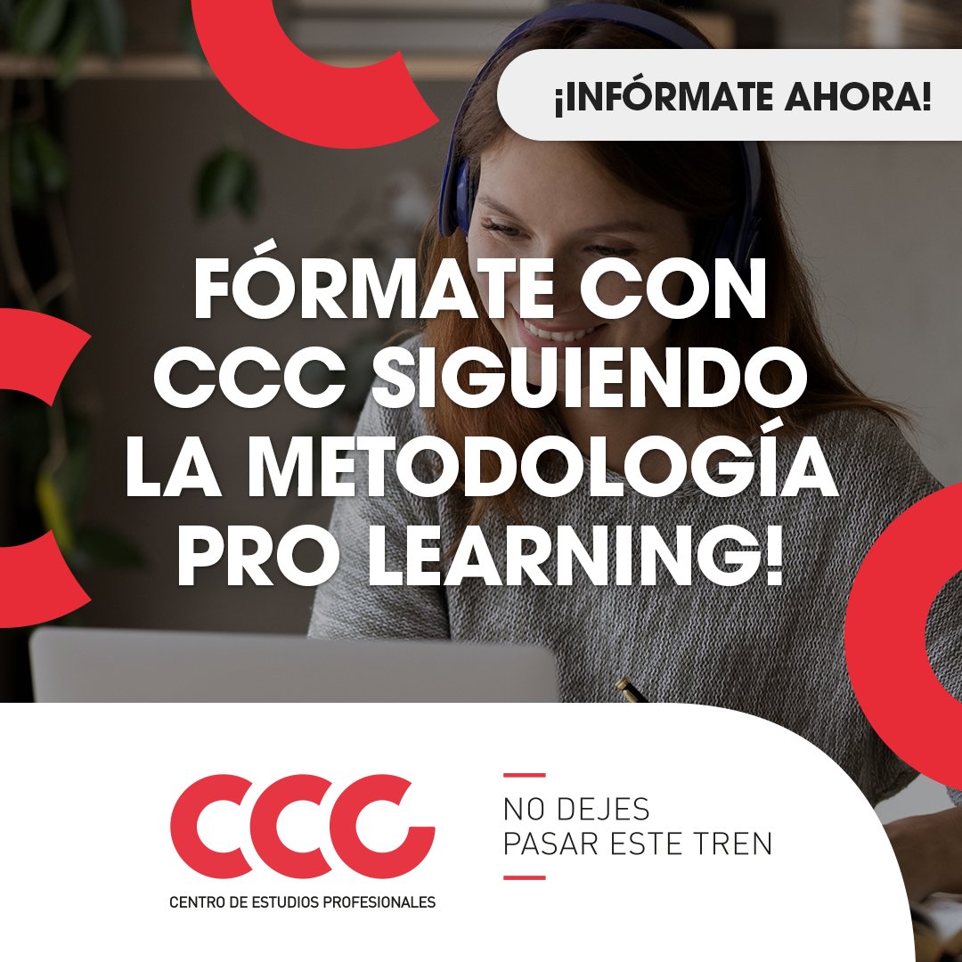CentroCCC's tweet photo. 💻En #CCC buscamos la inserción del alumno al mundo laboral y la mejora de habilidades relacionadas con un sector productivo, por eso seguimos la metodología #ProLearning, la metodología online más cercana para la formación de profesionales. 

📌Más info: https://t.co/Tzk6eHRQyf https://t.co/9OkxeY0qVE