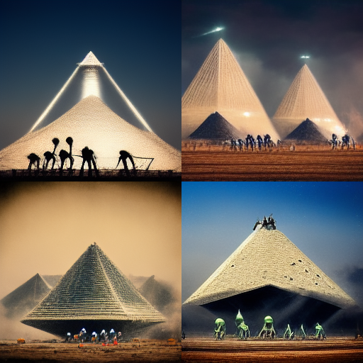 A rare photograph of the aliens building the pyramids.
<a href="/midjourney/">Midjourney</a> #MidjourneyAI 

Mystery solved, you're welcome historians.