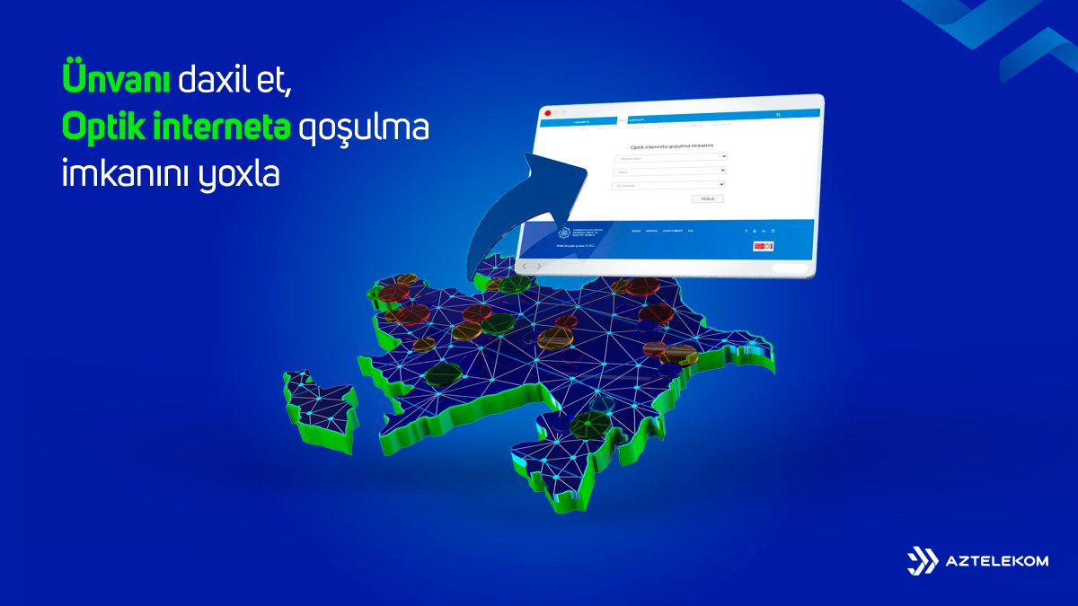 Yaşadığınız ərazinin fiber optik (GPON) texnologiyası ilə təchiz olunub-olunmadığı barədə məlumatınız yoxdur? 
aztelekom.az/qoshulmani-yox… linkinə keçid edin, yaşadığınız ünvana uyğun olaraq qoşulma imkanını yoxlayın.
Veb-sayt ➡ aztelekom.az
Əlaqə ➡ “170” Çağrı Mərkəzi