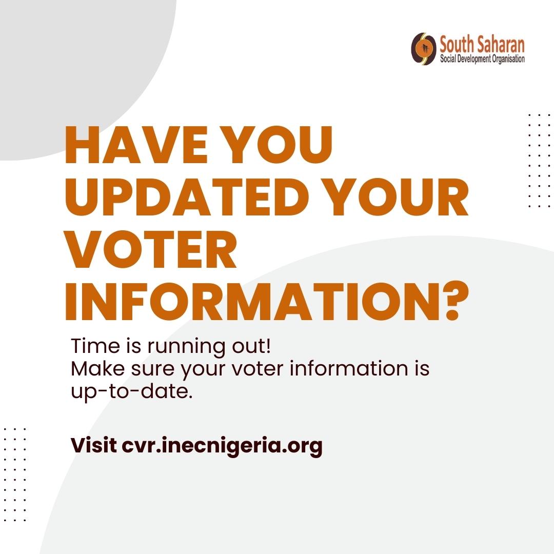 ogene_ogbodo's tweet photo. Have you updated your Voter's Information?
What are you waiting for?
Visit @inecnigeria website https://t.co/qOkspBCJa7 to do so now!
Time is running out! Everything ends on 31st July
#PVC #VotersRegistration
#GetYourPVC #EkweNdigbo #theawakeningp
@theawakeningp @southsaharan https://t.co/k2LEOaQhMi