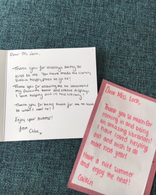 Stupid Covid means I’m missing the last day of term. Thankfully I was given these beforehand. They are from two of the loveliest girls who help me with the library daily - this makes the sometimes hard, lonely days totally worth it 🥺📚 #schoollibrarian #schoollibraries