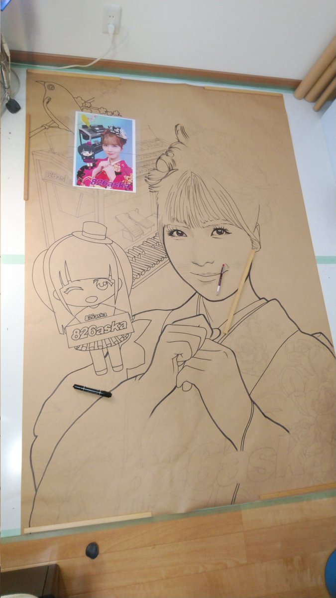 エレクトーンは油性ペンで 人物は和筆による墨線ですが薄墨 濃い墨で分けて描いてま 鬼の絵師の漫画