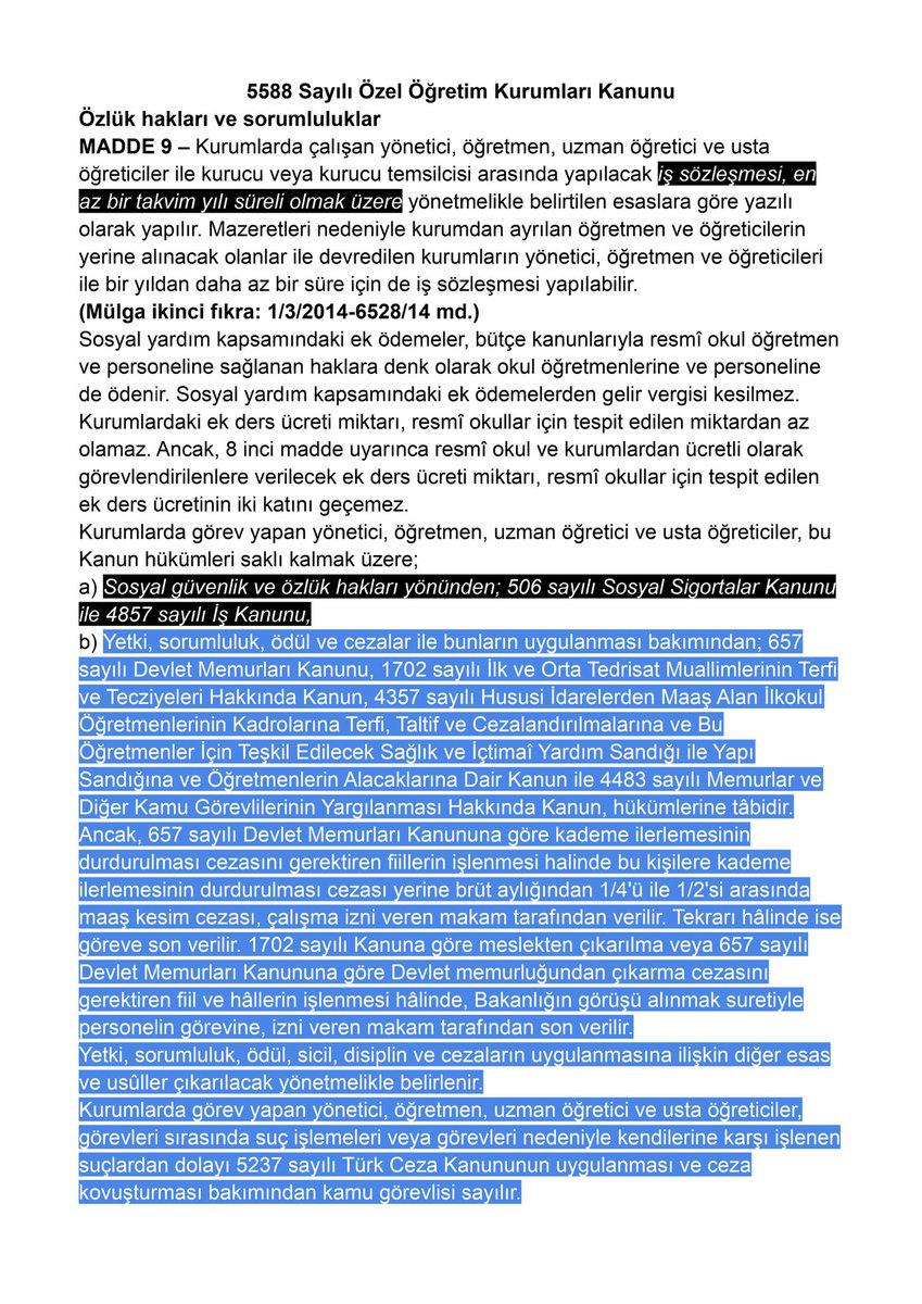 rehabilitesart's tweet photo. @fethigurer Özel sektörde, özel eğitim ve rehabilitasyon merkezlerinde çalışan öğretmenler görevlendirmelerinden tutun, sorumluluk, cezai işleme kadar her yönden devlet memuru ama özlük haklarına, çalışma koşulları ve şartlarına gelince iş kanununa tabi oluyor. 
Bu haksızlık
@kilicdarogluk https://t.co/L5u6r06pCF